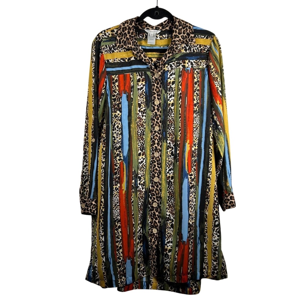 John Mark Tunic Dress Womens Medium Multi Color Leopard Abstract Stripe Longline